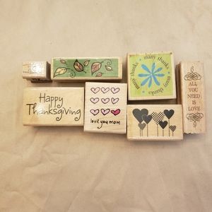 Lot of 7 Wood Mounted Rubber Stamps
